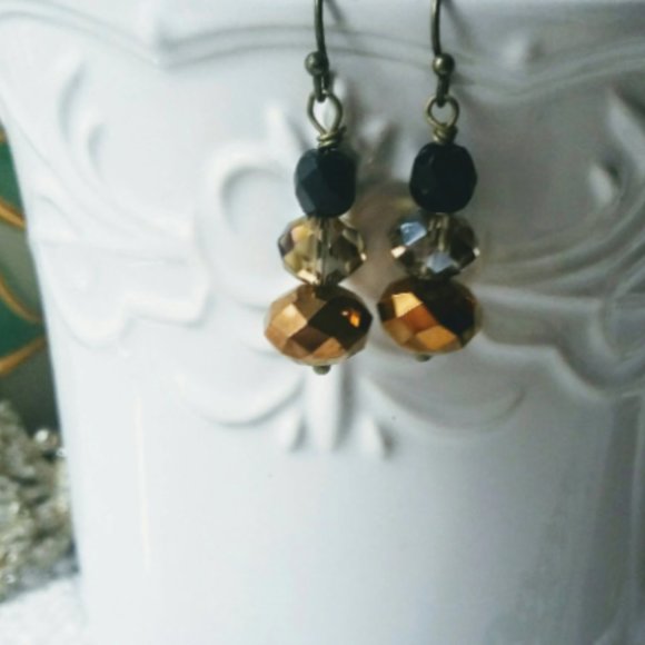 FALL🌻 Iridescent COPPER Glass Crystal Bead Earrings - Picture 1 of 3